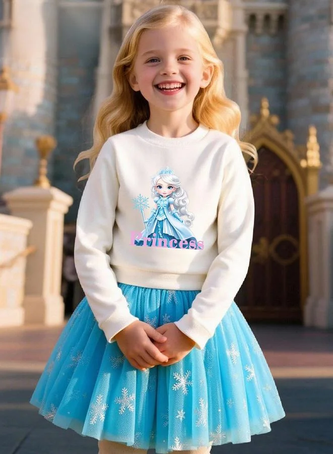 تايك تو طقم سويت شيرت بناتي بطبعة أميرة مع تنورة